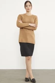Saç Örgü Detaylı Tunik Triko Kazak - Kamel thumbnail 2