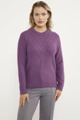 Arkası Uzun Önü Örgü Detaylı Triko Kazak - Lila thumbnail 1