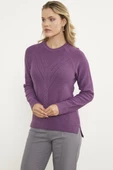 Arkası Uzun Önü Örgü Detaylı Triko Kazak - Lila thumbnail 2