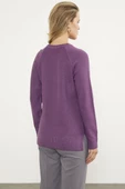 Arkası Uzun Önü Örgü Detaylı Triko Kazak - Lila thumbnail 4