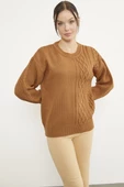 Prenses Kol Örgü Detaylı Triko Kazak - Kamel thumbnail 1