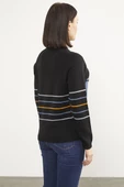 Blok Cepli Renk Çizgili Triko Kazak - Siyah thumbnail 5