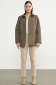 Çıt Çıtlı Gömlek Yaka Kapitone Mont - Haki - 3