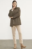 Çıt Çıtlı Gömlek Yaka Kapitone Mont - Haki - 4