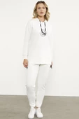 Dalgıç Kumaş Kapüşonlu Tunik Eşofman Takım - Ekru thumbnail 1