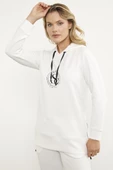 Dalgıç Kumaş Kapüşonlu Tunik Eşofman Takım - Ekru thumbnail 5
