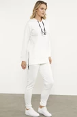 Dalgıç Kumaş Kapüşonlu Tunik Eşofman Takım - Ekru thumbnail 6