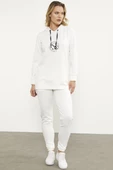 Dalgıç Kumaş Kapüşonlu Tunik Eşofman Takım - Ekru thumbnail 4