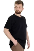 Mode XL Büyük Beden Erkek Tshirt V Yaka 20032 Siyah thumbnail 2