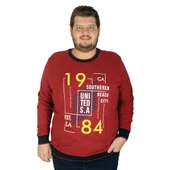 Mode XL Büyük Beden Erkek Sweatshirt Beach City 19136 Bordo thumbnail 1