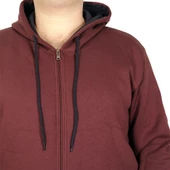 Mode XL Erkek Sweatshirt Kapşonlu Zippered Basic 20543 Mürdüm thumbnail 4