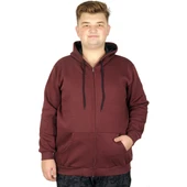 Mode XL Erkek Sweatshirt Kapşonlu Zippered Basic 20543 Mürdüm thumbnail 1