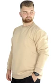Mode XL Erkek Sweatshirt Bisiklet Yaka Basic 20131 Bej thumbnail 2