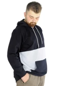 Mode XL Erkek Sweat Kapşon Parçalı Kanguru Cep 22527 Lacivert - 2