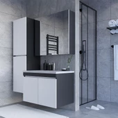 Teta Home Tokyo 65 Cm Mdf Banyo Dolabı Seti + Boy Dolabı  Antrasit-Beyaz - 1