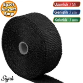5 metre 5 cm Cam Elyaf Ekzoz Sargısı Manifold Sargı Bezi Yanmaz Bant Siyah Amyant 3 mm (Kalınlık) thumbnail 1