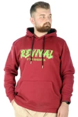 Mode XL Büyük Beden Erkek Sweatshirt Kapşonlu Kanguru Revival 22545 Bordo - 1