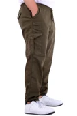 Mode XL Büyük Beden Erkek Gabardin Kargo Jogger Pantolon Doğa 21927 Haki - 5