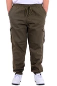 Mode XL Büyük Beden Erkek Gabardin Kargo Jogger Pantolon Doğa 21927 Haki - 4