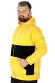 Mode XL Büyük Beden Erkek Kapşonlu Fermuarlı Polar Hırka  22554 Hardal thumbnail 3