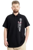Mode XL Büyük Beden Erkek T-shirt Polo Parçalı FLT 23329 Siyah thumbnail 1