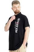 Mode XL Büyük Beden Erkek T-shirt Polo Parçalı FLT 23329 Siyah thumbnail 2