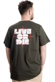 Mode XL Büyük Beden Erkek T-shirt LIVE OR DIE 23124 Haki thumbnail 2