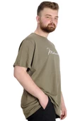 Mode XL Büyük Beden Erkek T-shirt MUHAMMED ALI 23160 Haki thumbnail 3