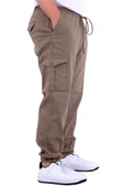 Mode XL Büyük Beden Erkek Gabardin Kargo Jogger Pantolon Doğa 21927 Bej - 5