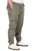 Mode XL Büyük Beden Erkek Gabardin Kargo Jogger Pantolon Doğa 21927 Bej - 2