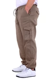 Mode XL Büyük Beden Erkek Gabardin Kargo Jogger Pantolon Doğa 21927 Bej - 6