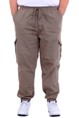 Mode XL Büyük Beden Erkek Gabardin Kargo Jogger Pantolon Doğa 21927 Bej - 4