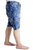 Mode XL Büyük Beden Erkek Kot Şort YAPRAK DESENLİ 23807 Mavi - 3