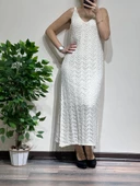 ASTARLI KREM RENGİ TRİKO ELBİSE - 4