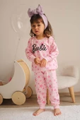 KIZ ÇOCUK YILDIZLI BİLEĞİ RİBANALI PAMUK EŞOFMAN TAKIMI - 1