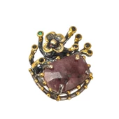 925 Ayar Gümüş Kök Yakut Doğaltaşlı Çiçekli Yüzük - 1