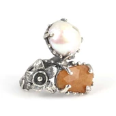 925 Ayar Gümüş Kehribar Ve İnci Taşlı Yüzük thumbnail 2