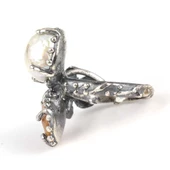 925 Ayar Gümüş Kehribar Ve İnci Taşlı Yüzük thumbnail 5