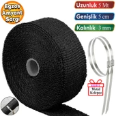 5 metre 5 cm Cam Elyaf Ekzoz Sargısı Metal Kelepçe Manifold Sargı Bezi Yanmaz Bant Siyah Amyant 3 mm (Kalınlık) thumbnail 1