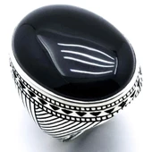 Büyük Siyah Oniks Taşlı Erkek Gümüş Yüzük thumbnail 2