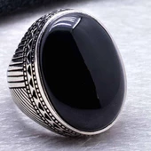 Büyük Siyah Oniks Taşlı Erkek Gümüş Yüzük thumbnail 3