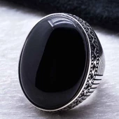 Büyük Siyah Oniks Taşlı Erkek Gümüş Yüzük thumbnail 4