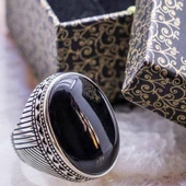 Büyük Siyah Oniks Taşlı Erkek Gümüş Yüzük thumbnail 1