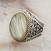 925 Ayar Gümüş Sade Sedef Taşlı Erkek Yüzük thumbnail 3