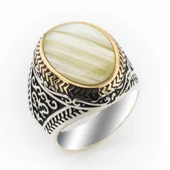 925 Ayar Gümüş Sade Sedef Taşlı Erkek Yüzük thumbnail 1