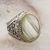 925 Ayar Gümüş Sade Sedef Taşlı Erkek Yüzük thumbnail 2