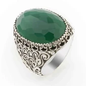 Büyük Oval Yeşil Zirkon Taşlı Erkek Gümüş Yüzük - 1