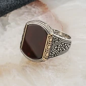 925 ayar Gümüş Düz Akik Taşlı Erkek Yüzük thumbnail 3