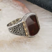 925 ayar Gümüş Düz Akik Taşlı Erkek Yüzük thumbnail 2