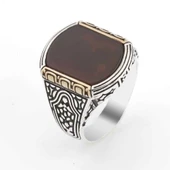 925 ayar Gümüş Düz Akik Taşlı Erkek Yüzük thumbnail 1